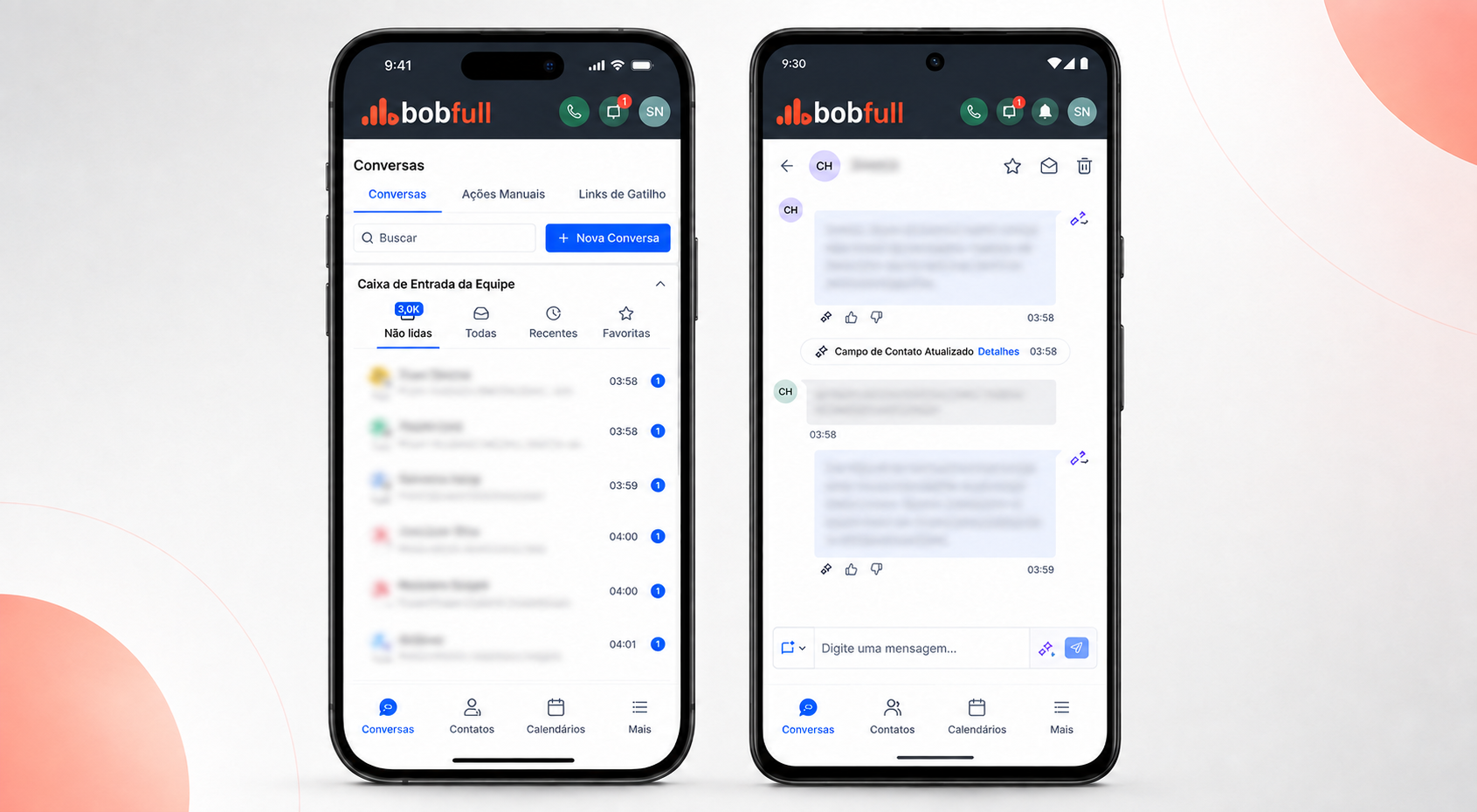Aplicativo nativo BobFull exibido em celulares Android e iPhone